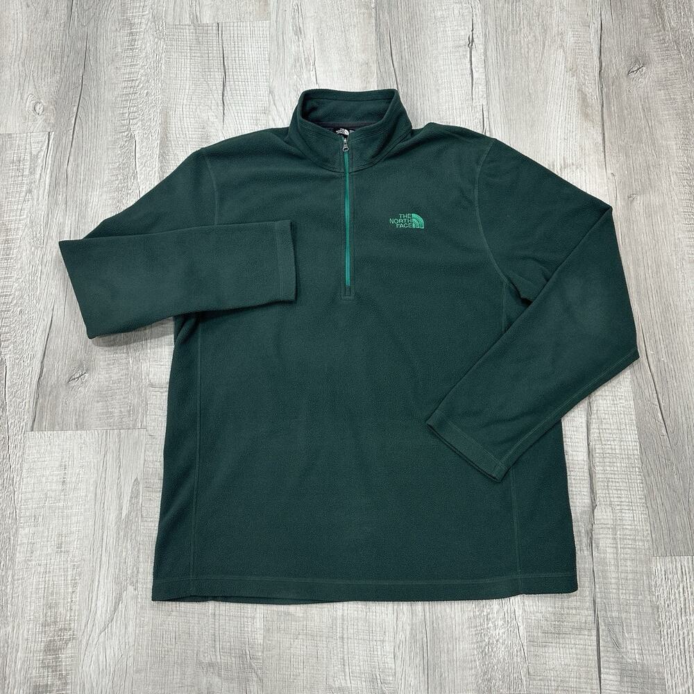 The North Face 1/4 Zip Mens Large Green Fleece Pullover Hiking Outdoor Sweater